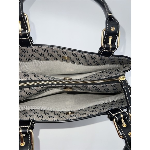 Dooney and Bourke H035C B1 Buckle Satchel Black Trim Grey Purse Canvas Bag EUC - Picture 9 of 14